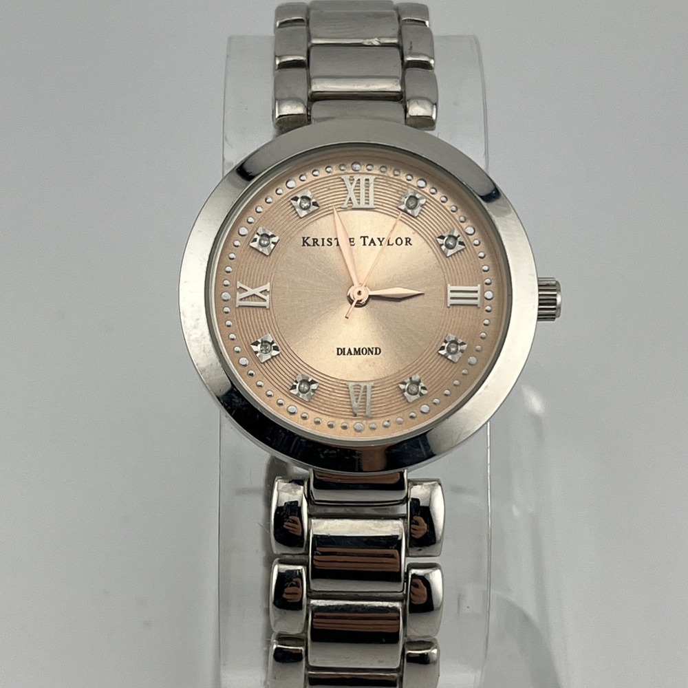 Kristie Taylor Diamond Watch Women 32mm Case Silver 7.5" Band- New Battery